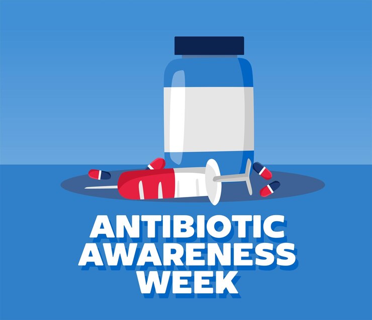 Vector semana mundial de concienciación sobre los antibióticos con los antibióticos