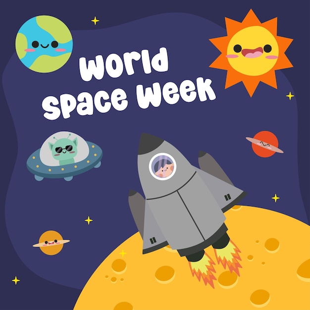 Semana Mundial del Espacio Apto para diseños planos, plantillas de ilustraciones gráficas, publicaciones en las redes sociales, etc.