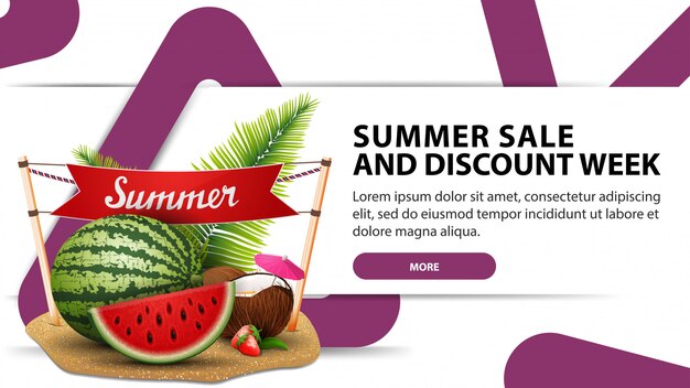 Semana de rebajas y descuentos de verano, banner de descuento moderno con diseño de moda.