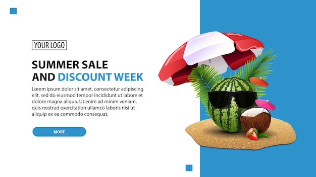 Semana de rebajas y descuentos de verano, descuento plantilla de banner web minimalista blanco para su sitio web