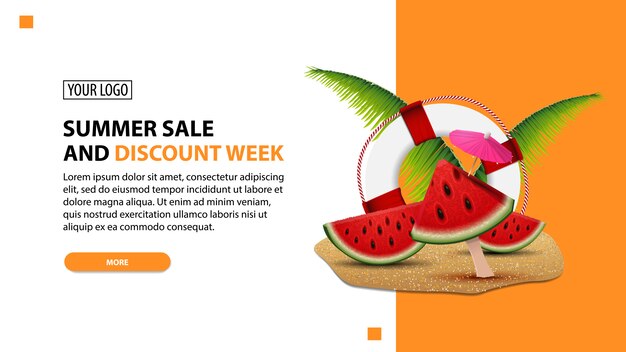 Semana de rebajas y descuentos de verano, descuento plantilla de banner web minimalista blanco para su sitio web