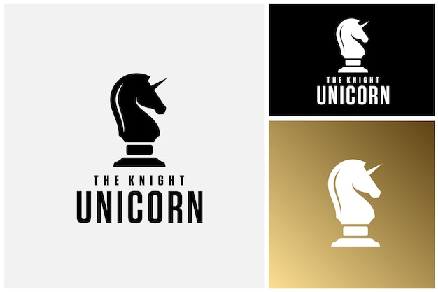 Semental de cabeza de caballo equino con diseño de logotipo de silueta de paz de ajedrez de caballero de unicornio negro de un solo cuerno