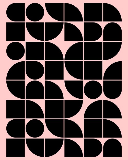 Semicírculos de cuadrícula geométrica mínima cuadrados círculos negros en rosa pastel decoración digital contemporánea