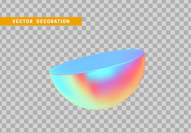 Semiesfera aislada con gradiente de color de camaleón de holograma colorido. forma geométrica de objetos 3d. ilustración vectorial