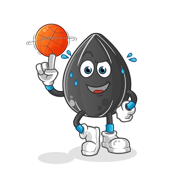 Semilla de girasol jugando baloncesto mascota. dibujos animados
