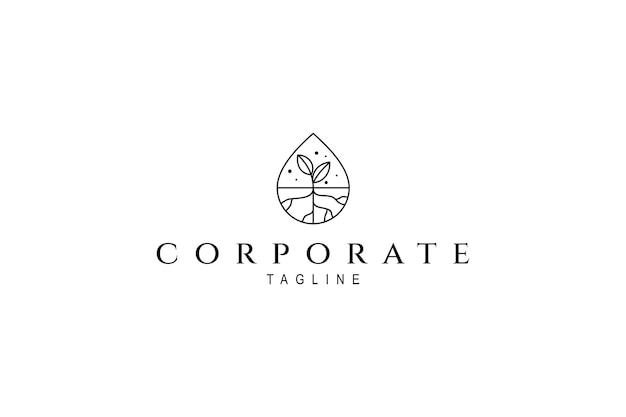Semillas de plantas que crecen dentro de gotas de agua en estilo de diseño de logotipo de arte de línea