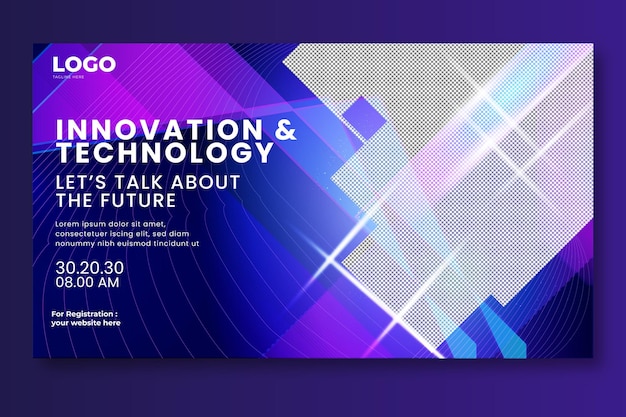 Seminario web de innovación de metaverso futurista tecnología virtual y diseño de banner de venta de descuento de tecnología de innovación de neón futuro