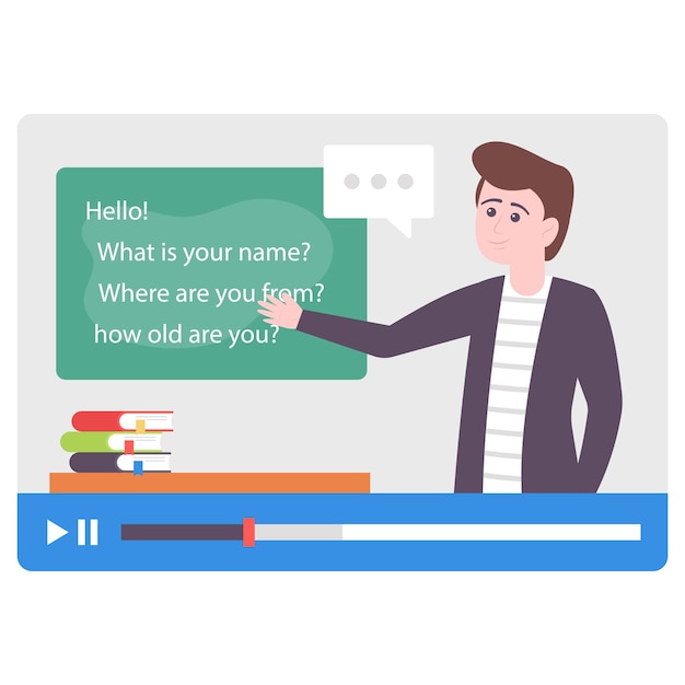 Seminario web de literatura inglesa, Cursos virtuales o ilustración de la Academia digital, Profesor masculino dando