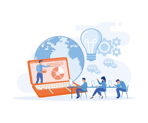 Seminarios web y cursos de educación en línea que el profesor imparte a un grupo de estudiantes en línea