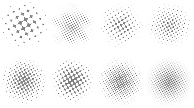 Semitono círculo formas fondo diseño vector conjunto de ocho