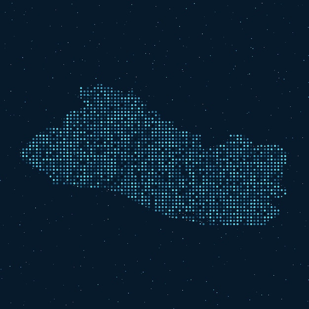 Semitono punteado abstracto con efecto estrellado en fondo azul oscuro con mapa de El Salvador