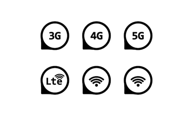 Señal 3g, 4g, 5g, lte y wifi. conexión inalámbrica. vector sobre fondo blanco aislado. eps 10.