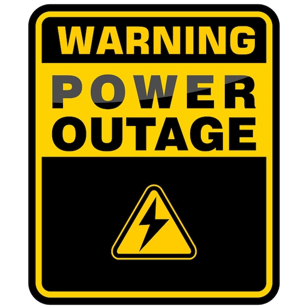 una señal de advertencia amarilla que dice advertencia de interrupción de energía