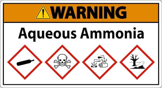Señal de advertencia de amoníaco acuoso GHS en fondo blanco