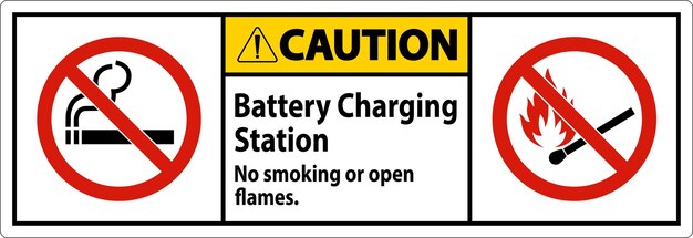 Señal de advertencia Estación de carga de baterías No se puede fumar ni abrir llamas