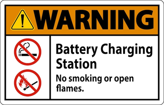 Señal de advertencia Estación de carga de baterías No se puede fumar ni abrir llamas