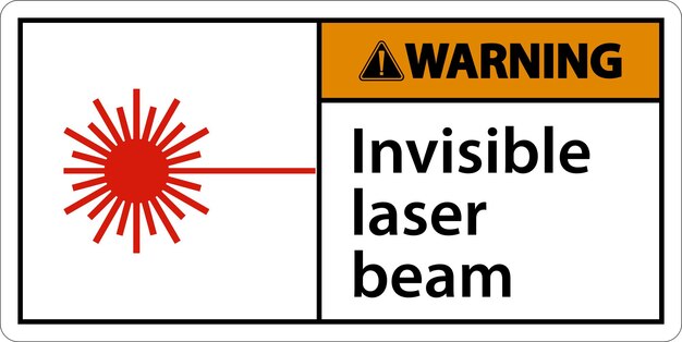 Señal de advertencia de haz láser invisible sobre un fondo blanco