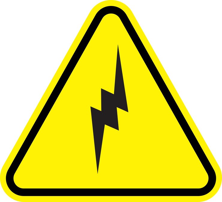 Vector señal de advertencia de peligro de alta tensión con símbolos eléctricos y fondo amarillo