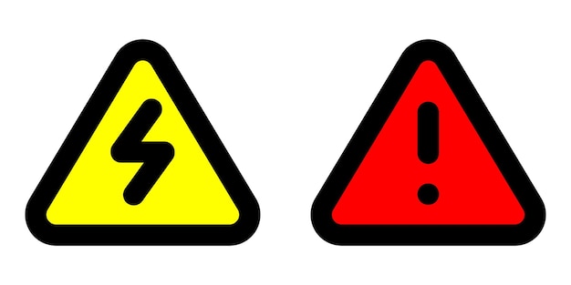 señal de advertencia de peligro de alto voltaje eléctrico amarillo y rojo formas triangulares icono aislado