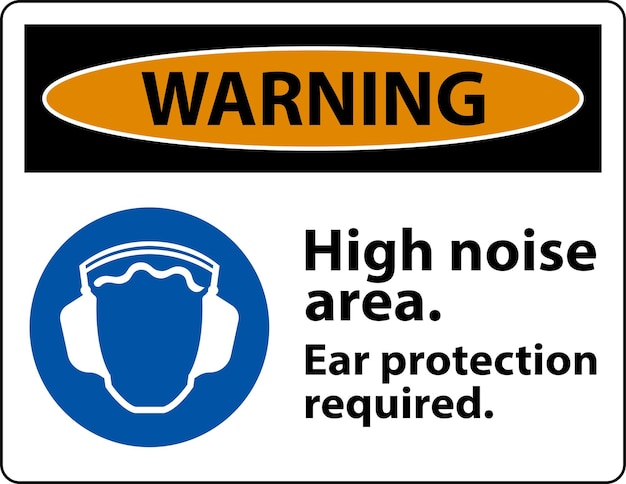 Señal de advertencia de protección auricular requerida sobre un fondo blanco