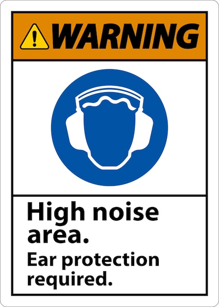 Señal de advertencia de protección auricular requerida sobre un fondo blanco