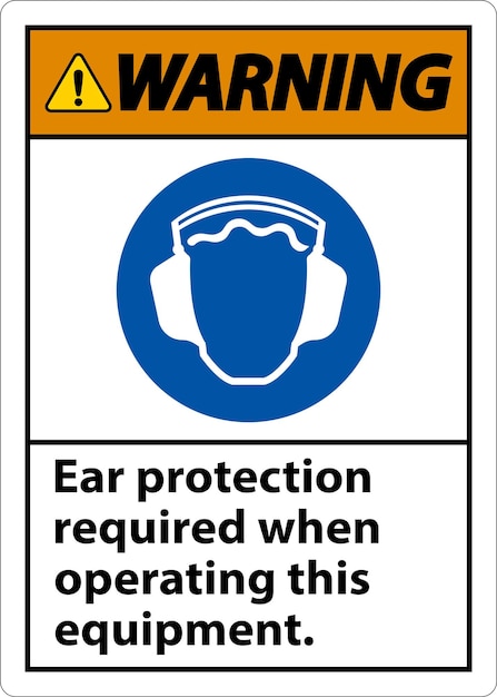 Señal de advertencia de protección auricular requerida sobre un fondo blanco