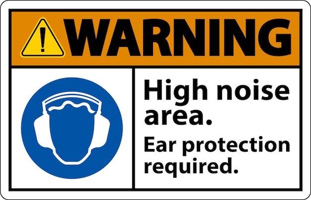 Señal de advertencia de protección auricular requerida sobre un fondo blanco