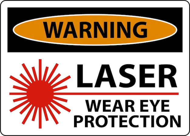 Señal de advertencia de protección ocular con láser en fondo blanco