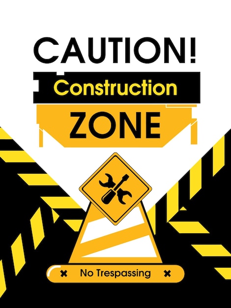 Señal de advertencia de zona de construcción con rayas de peligro amarillas y negras