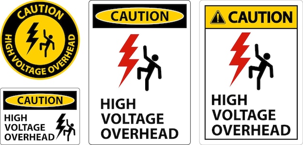 Señal aérea de alto voltaje de precaución en fondo blanco