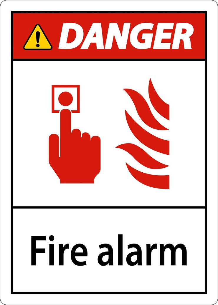 Vector señal de alarma de peligro de incendio en fondo blanco
