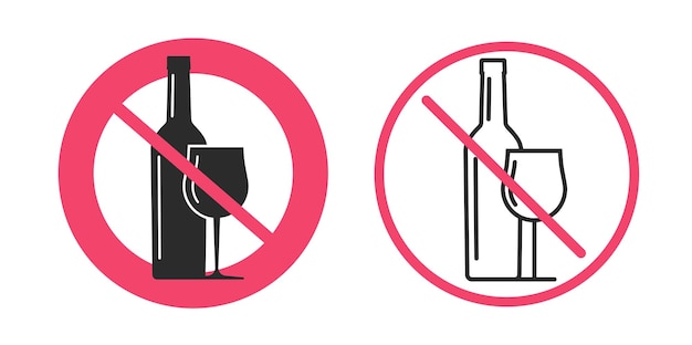 Vector sin señal de alcohol icono plano rojo ilustración gráfica pictograma bebidas simples prohibidas prohibidas