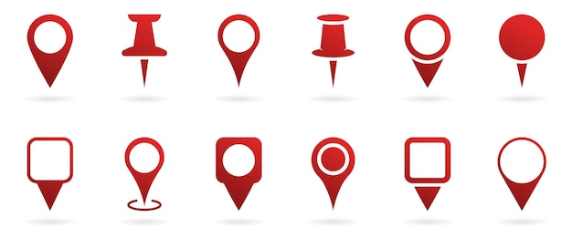 Señal de alfileres de ubicación roja Conjunto de punto de marcador en el mapa Lugar Ubicación Pictograma Puntero Símbolo de navegación