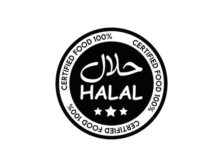 Vector señal de alimentos halal etiqueta aprobada y alimentos certificados para musulmanes