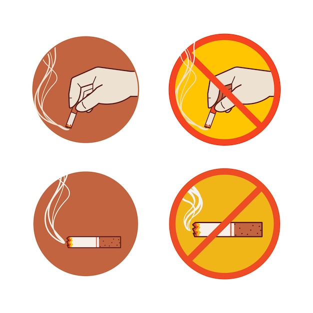Señal de área para fumar Señal de no fumar Mano con un cigarrillo