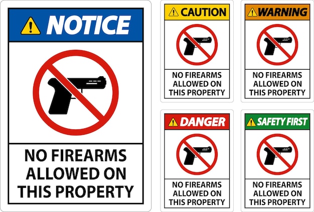 Señal de aviso No se permiten armas de fuego en esta propiedad