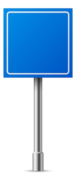 Señal de carretera cuadrada azul. Tablero de calle en blanco realista. Símbolo de servicios aislado sobre fondo blanco.
