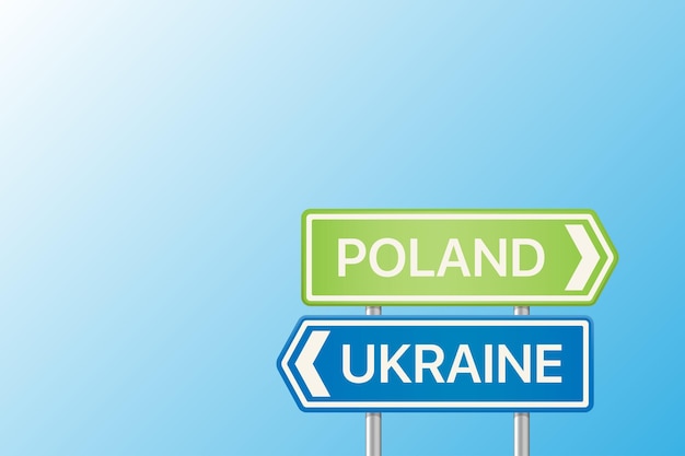 Señal de carretera que indica la dirección a Polonia y Ucrania