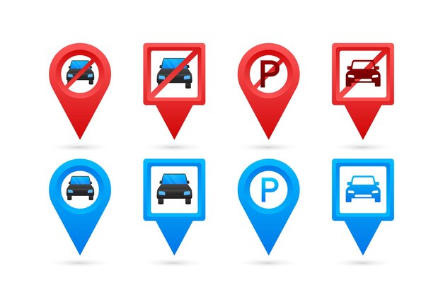 Señal de estacionamiento pin de mapa de zona de estacionamiento señal de carretera de la calle icono de estacionamiento ilustración de stock vectorial