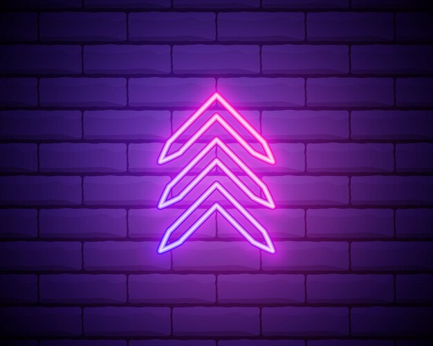 Señal de flecha de neón Puntero de flecha de neón brillante sobre fondo de pared de ladrillo Letrero retro con tubos de neón brillantes Vector