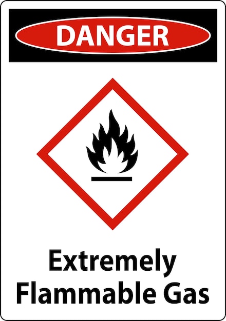 Señal del GHS de gas extremadamente inflamable en fondo blanco