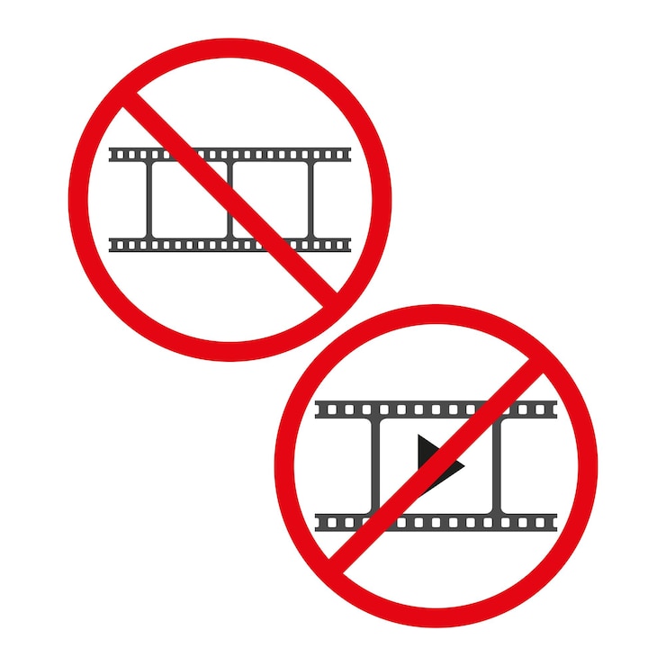 Vector sin señal de grabación de video prohibido el uso de cámaras de película no se permite la cinematografía símbolo