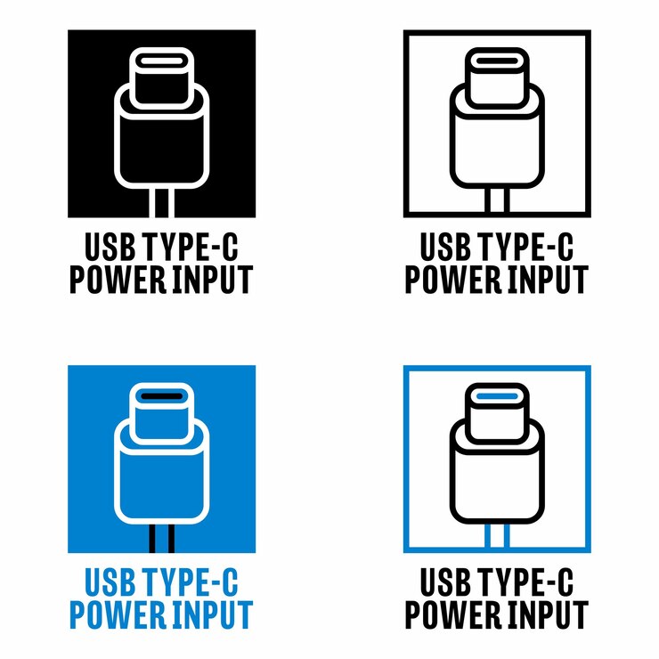 Vector señal de información del sistema del conector de entrada de alimentación usb tipo c