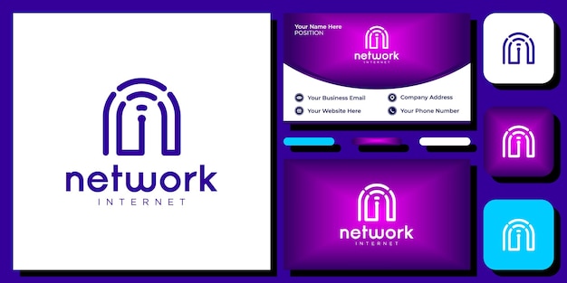 Señal de iniciales de Internet de red conectar onda creativa simple con plantilla de tarjeta de visita