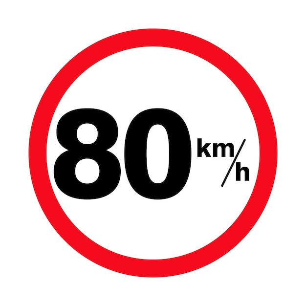 Vector señal de límite de velocidad máxima de carretera aislada 80 km por h icono de señal en la ilustración de vector de fondo blanco