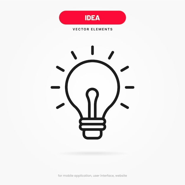 Señal de luz 3d Icono de línea de bombilla Icono de idea, solución, concepto de pensamiento. Iluminación Lámpara eléctrica.