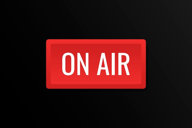 Señal de luz de estudio ON AIR. Señal de advertencia de radiodifusión de medios. Tablero en vivo. Ilustración de vector de estilo plano moderno.