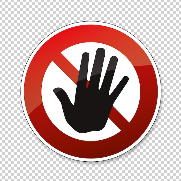 Señal de mano prohibida sin entrada, no toque, no empuje los límites en el fondo transparente comprobado, ilustración vectorial, archivo vectorial Eps 10