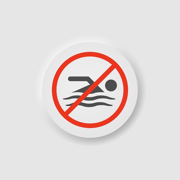 Señal de natación prohibida en círculo rojo en estilo de neumorfismo Iconos para la interfaz de usuario blanca de negocios UX Símbolo de advertencia No nadar en la playa junto al mar Estilo neumórfico Ilustración vectorial