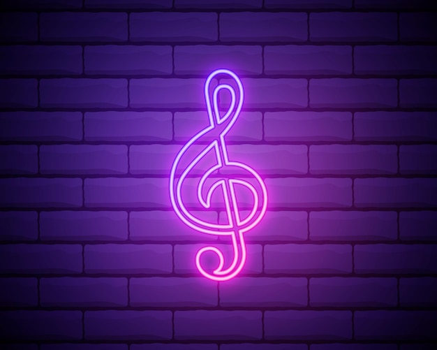Señal de neón de clave de sol Concierto de música clásica o diseño de publicidad Señal de neón brillante de noche Bandera de luz de cartelera colorida Ilustración vectorial en estilo neón